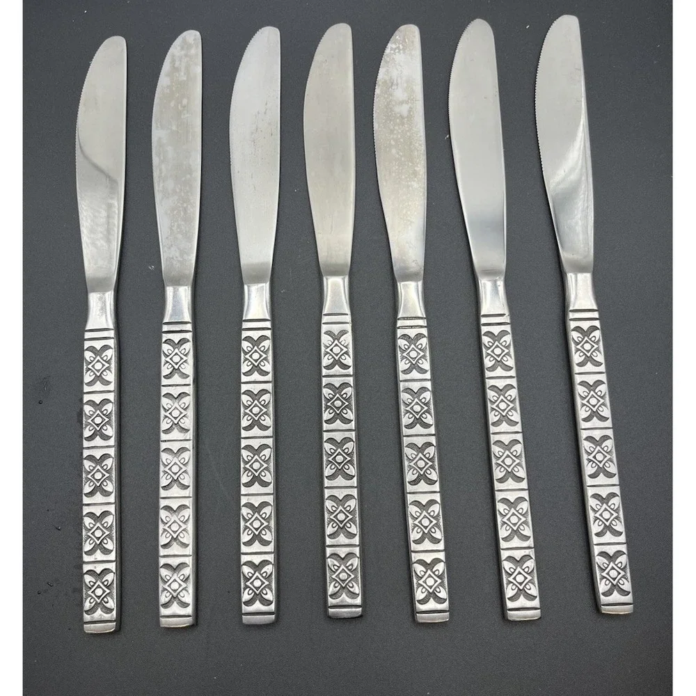 Set Of 7 Ekco Eterna Montalo MCM Stainless Steel‎ Flatware Dinner Knives Japan